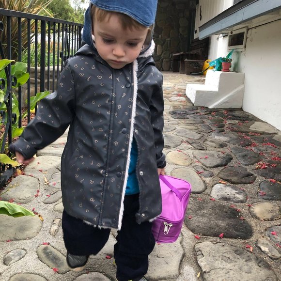 Zara Baby Rubberized Faux Fur Lined Raincoat Alphabet Letter ABC Print Navy 2 3 - Picture 3 of 16